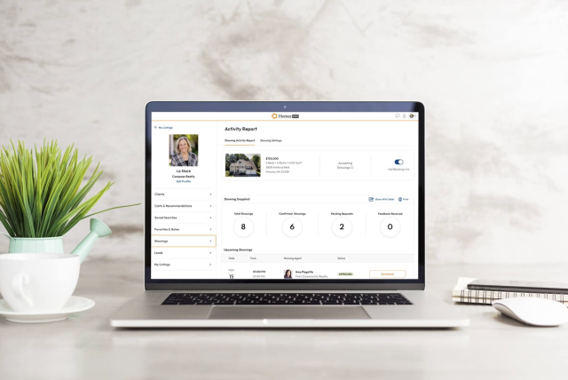 homes.com listing activity on a laptop