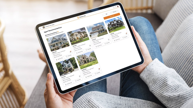 homes.com recommended properties on a tablet